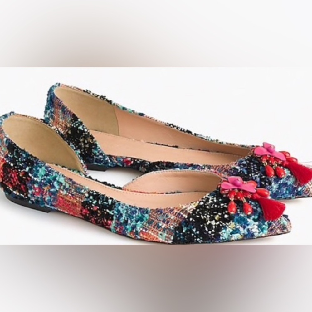 J.Crew Audrey Flats Multicolored Tweed Sz 9.5 NWOB
